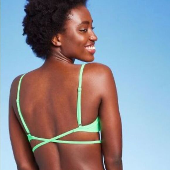 Wild Fable Beaded Wrap Bralette Bikini Top Bright Mint Green Size Large NWT - Picture 2 of 9
